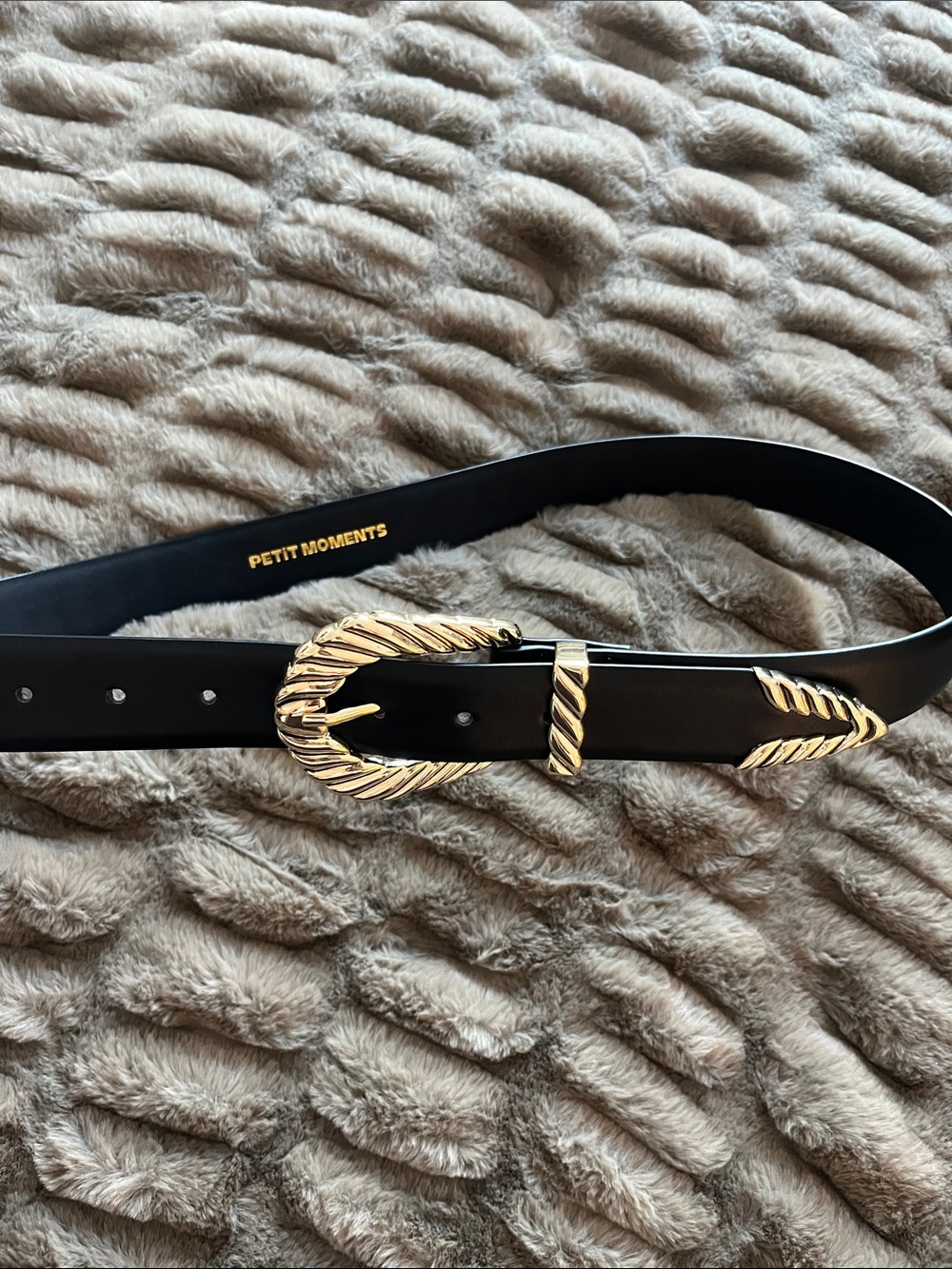 Revolve • Black Leather Belt with Gold Buckle
